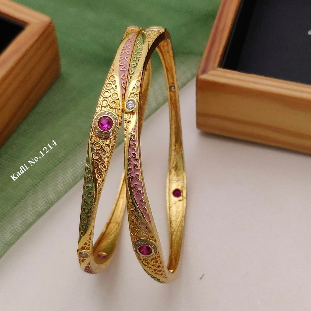 Traditional Chic Gold-Plated Bangles with Colorful Accent Stones